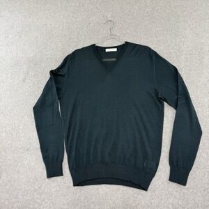 Luca Faloni  V-Neck Cashmere Silk Sweater Mens M Green Made in Italy Luxury Knit